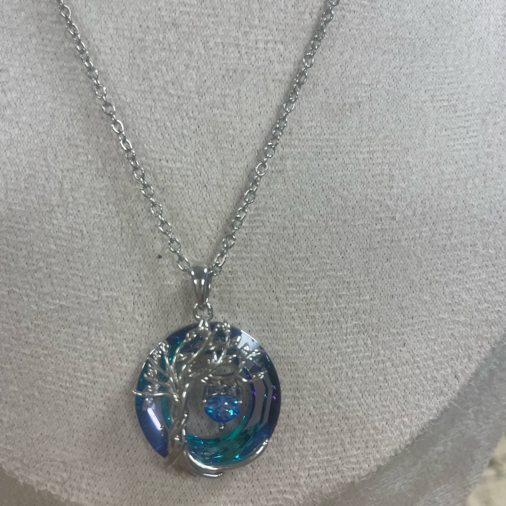 Sterling Silver and Blue Pendant Necklace - Picture 2 of 2